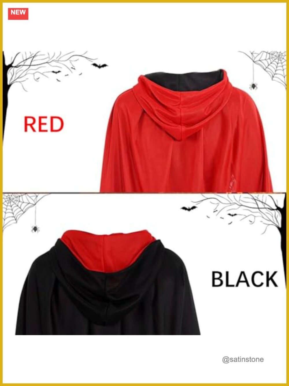Hooded Vampire Cape Reversible Polyester Cloak Cosplay Halloween - Picture 5 of 6